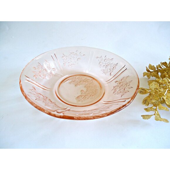 Pink Depression Glass Cereal Bowl Rose of Sharon or Cabbage Rose 1930's - Picture 1 of 3